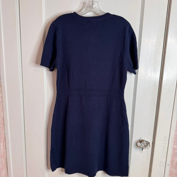 Merokeety Dark Blue Ribbed Knit Button Front Mini Sweater Dress sz L NWT - Picture 2 of 5